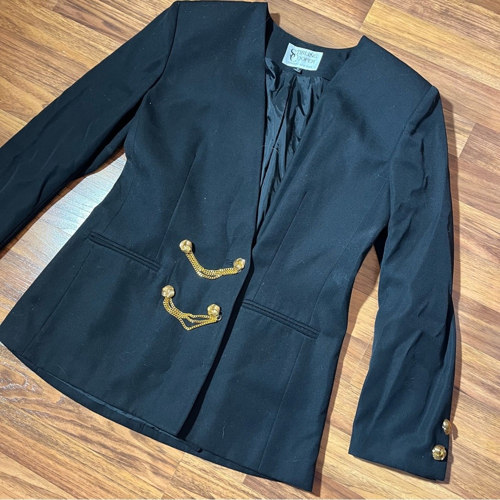 Vintage 90’s Black Blazer with Gold Buttons Vintage Black Jacket Princess Diana - Picture 2 of 11